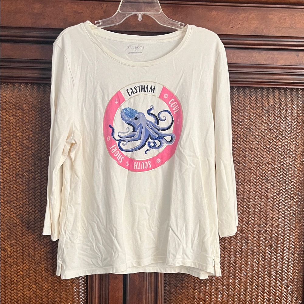 Talbots White Long Sleeve Top with Octopus Design